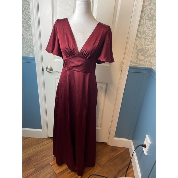 Dress Forum Burgundy Satin Maxi Dress M - Picture 1 of 7